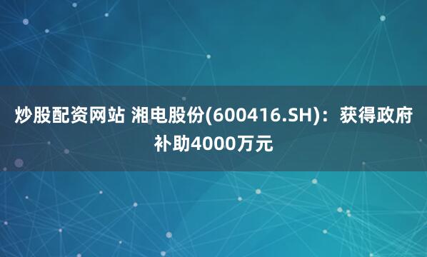 炒股配资网站 湘电股份(600416.SH)：获得政府补助4000万元